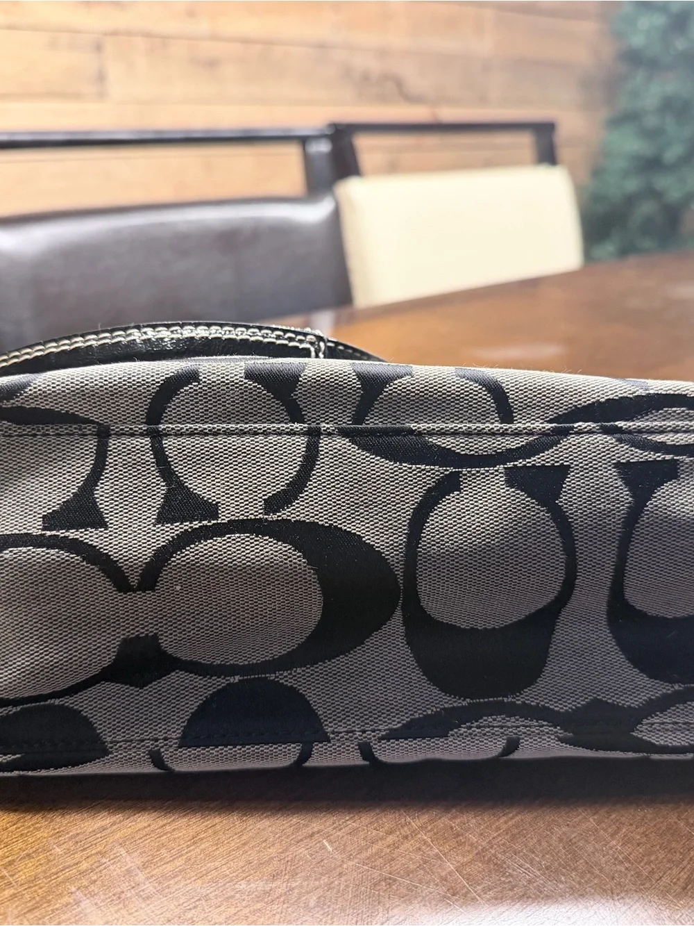 Coach Black and Gray Signature Canvas Tote. Minor wear on handle